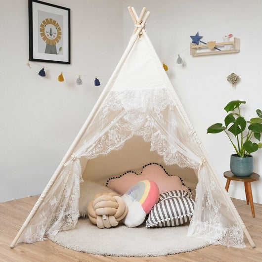 Kids Lace Teepee Tent Folding Children Playhouse W/Bag