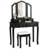 Tri Folding Mirror Vanity Table Stool Set with 4 Drawers