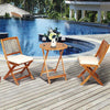 3PCS Patio Folding Wooden Bistro Set Cushioned Chair