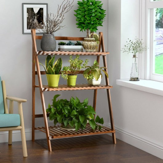3 Tiers Outdoor Stand Bamboo Flower Pot Shelf