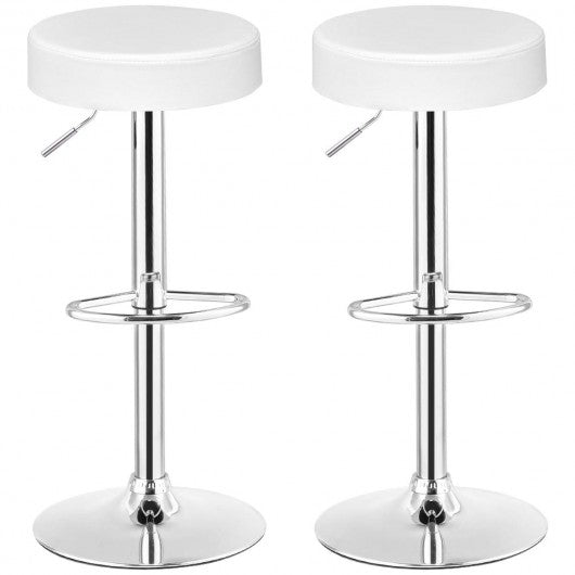 Set of 2  Adjustable Round Leather Seat Swivel Bar Stool