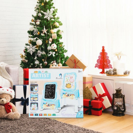 Kids Height Adjustable Double Side Magnetic Art Easel-Blue