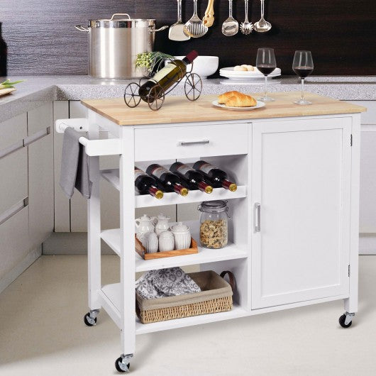 4-Tier Wood Drawer Kitchen Cart with Storage Shelf and Casters