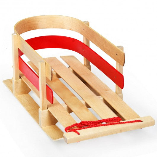 Outdoor Play Baby Kids Wooden Sled w/ Solid Wood Seat