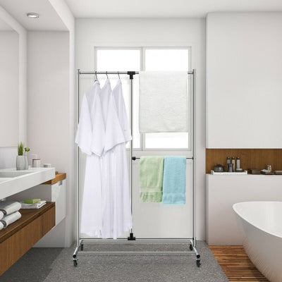 Heavy Duty Adjustable Rack Rolling Clothes Organizer On Wheels