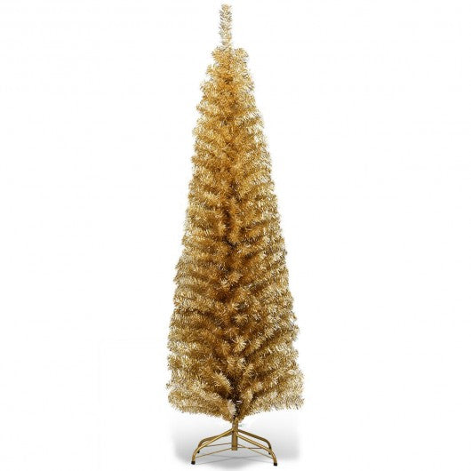 6 ft Tinsel Tree Unlit Slim Pencil Christmas Tree