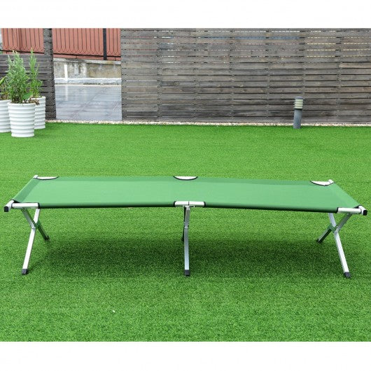 Outdoor Hiking Portable Aluminum Folding Camping Bed with Bag-Green