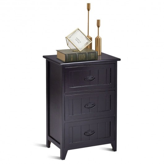 3 Drawers End Storage Wood Side Nightstand