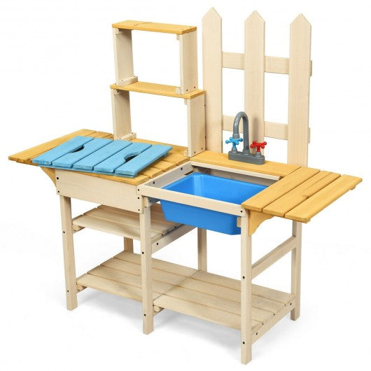 Kid's Outdoor Wooden Pretend Cook Kitchen Playset Toy
