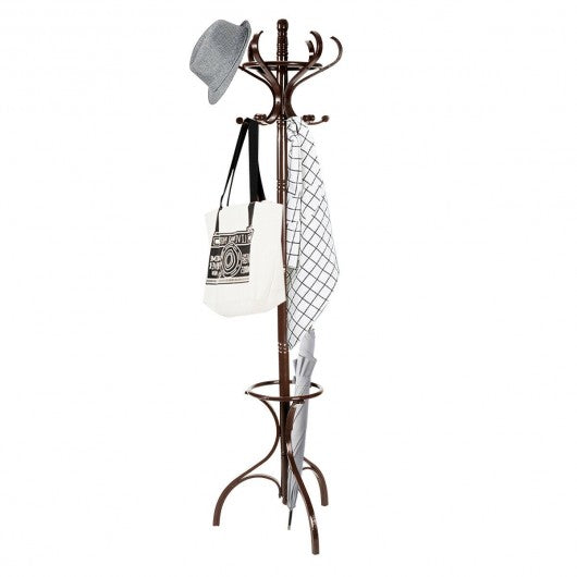 Wood Coat Hat Rack Tree Clothes Hanger-Bronze