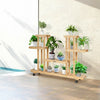 4-Tier Wood Casters Rolling Shelf Plant Stand-Natural