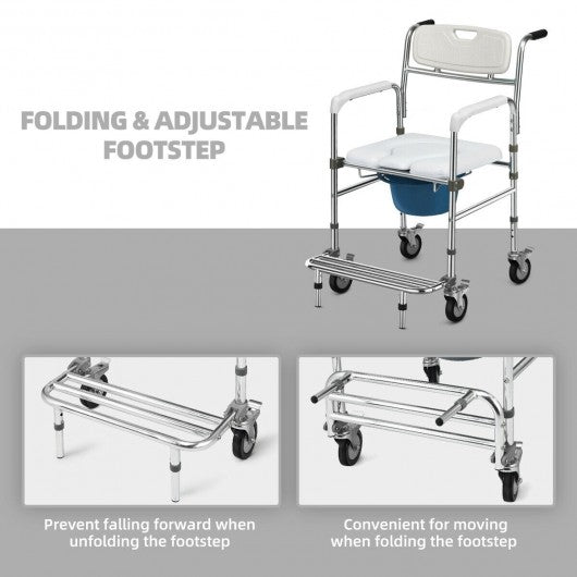 Aluminum Medical Transport Commode Wheelchair Shower Chair