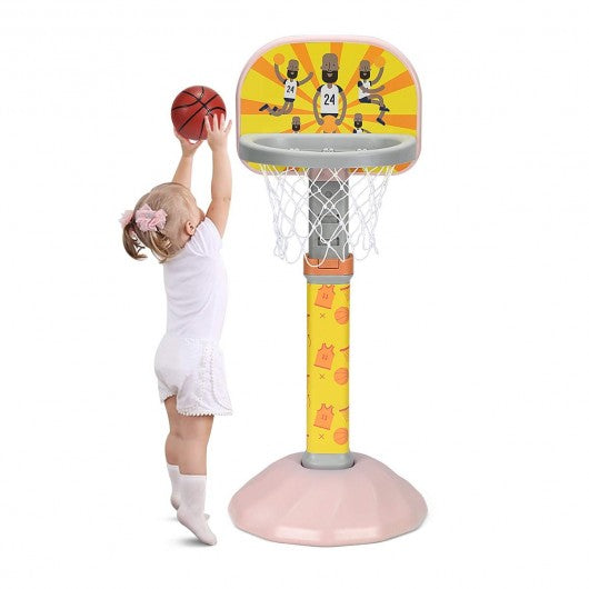 Kids Basketball Hoop Stand with Adjustable Height-Pink
