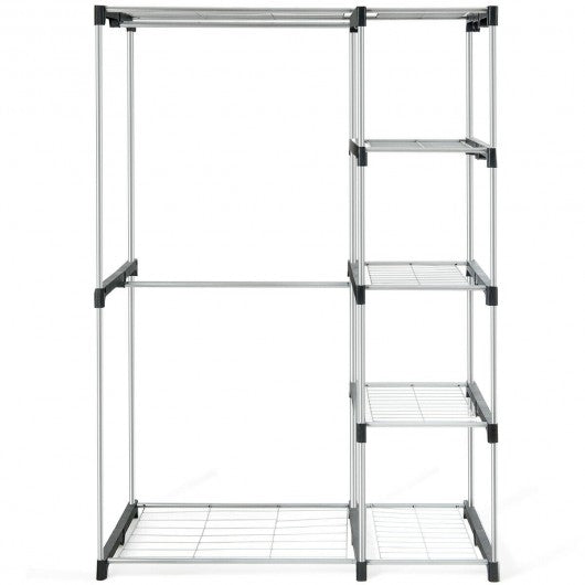 Freestanding Clothes Organizer Rack with Shelves and Hanging Rods