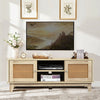 TV Stand Console Cabinet with Rattan Doors-Natural Wood