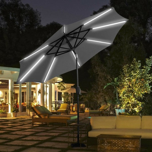9 Ft Patio Solar Powered Umbrella with LED Light-Gray