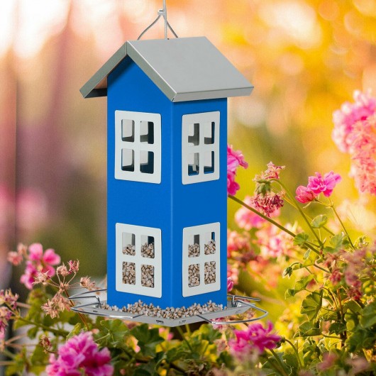 Outdoor Garden Yard  Wild Bird Feeder Weatherproof House-Blue