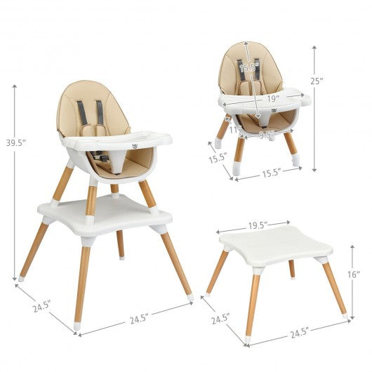 4-in-1 Baby Wooden Convertible High Chair