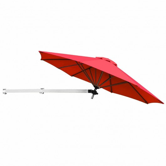 8 FT Wall-Mounted Telescopic Folding Tilt Aluminum Sun Shade Umbrella