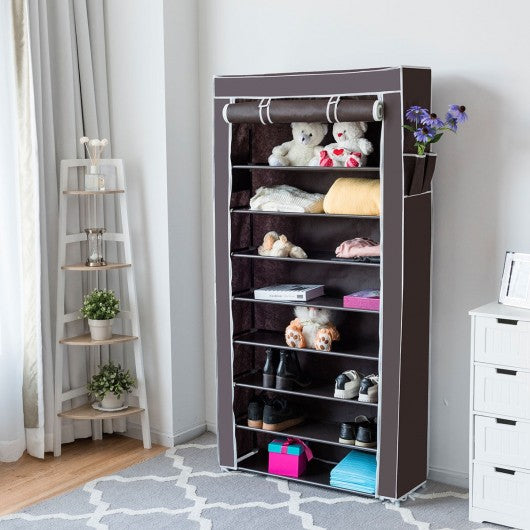 10 Tier 27 Pair Space Saving Shoe Tower Rack with Fabric Cover