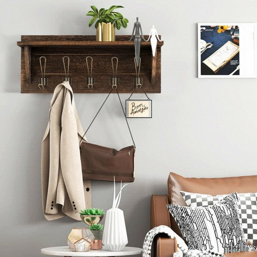 Rustic Wooden Wallounted Entryway Hanging Shelf