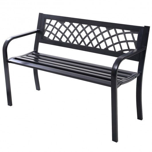 Patio Park Garden Bench Outdoor Deck Steel Frame