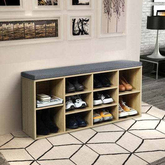 10-Cube Organizer  Entryway Padded Shoe Storage Bench