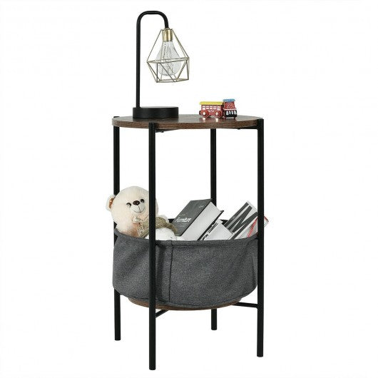 Industrial Round End Side Table Sofa w/ Storage