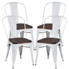 4 pcs Tolix Style Metal Dining Side Chair Stackable Wood Seat