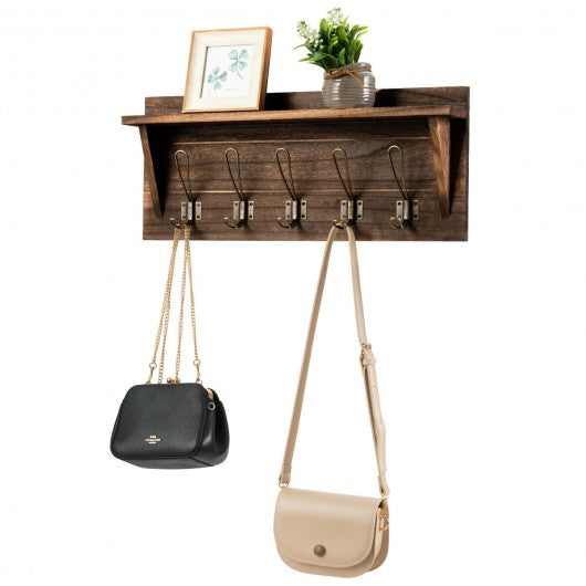 Rustic Wooden Wallounted Entryway Hanging Shelf
