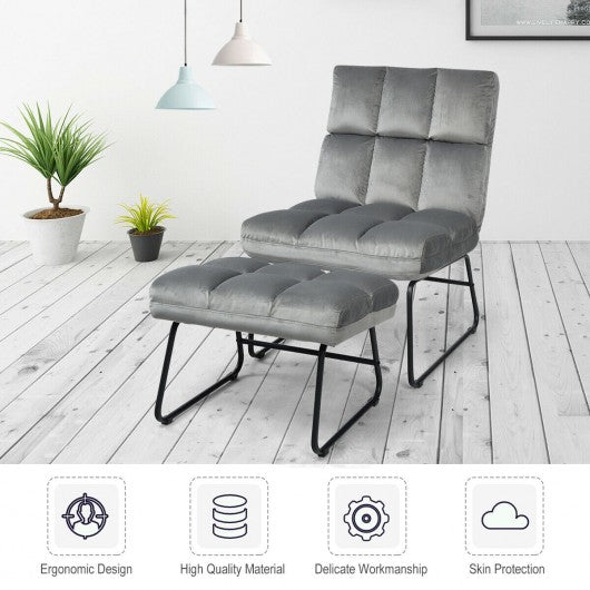 Electric Velvet Massage Chair with Ottoman & Remote Control