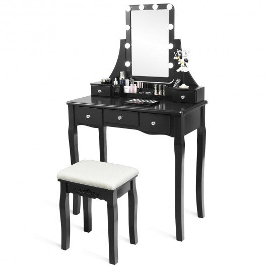 Dimmable Bulbs Touch Switch Vanity Dressing Table Set with Removable Box