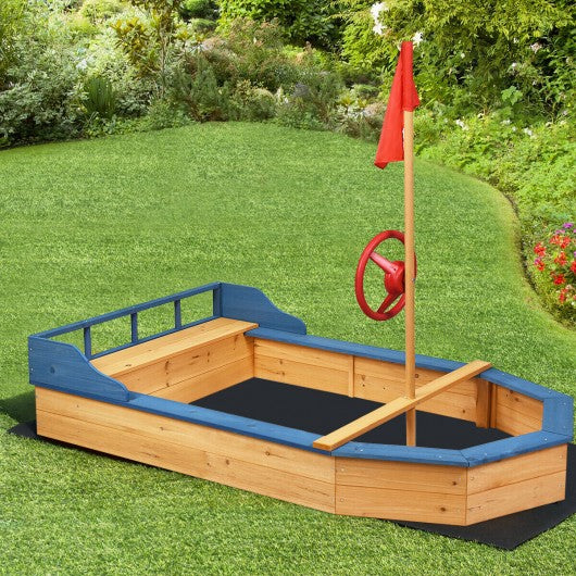Wooden Pirate Sandboat Covered Sandboxes w/Bench Seat