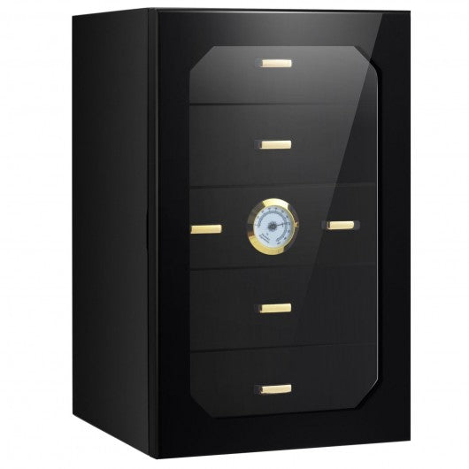 5 Drawers 130 Cigar Humidor Desktop with Hygrometer & Humidifier-Black