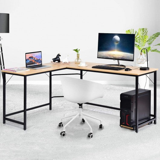 L Shaped Desk Corner Computer Desk PC Laptop Gaming Table Workstation-Natural