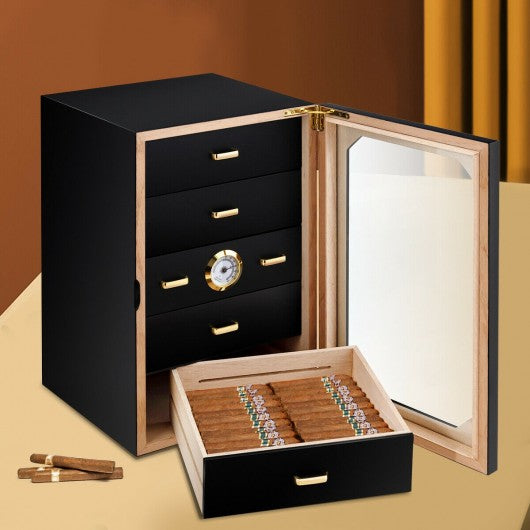 5 Drawers 130 Cigar Humidor Desktop with Hygrometer & Humidifier-Black