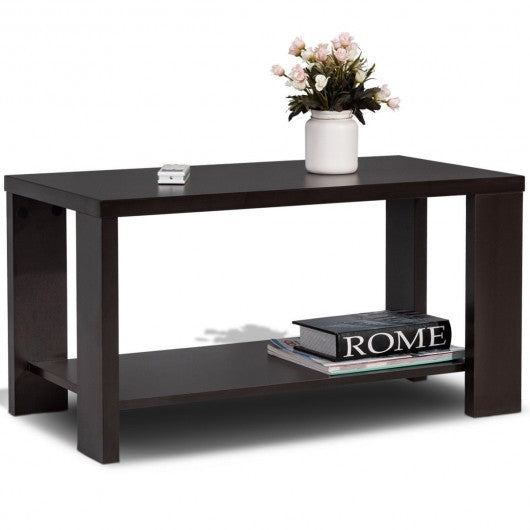 Rectangular Cocktail Coffee Table with Storage Shelf