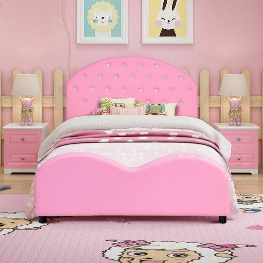 Kids Children PU Upholstered Platform Wooden Princess Bed