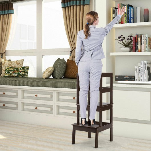 Wooden Kids Kitchen Learning Toddler Tower w/ Safety Rail