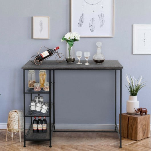 Industrial Dining Bar Pub Table with Metal Frame & Storage Shelves