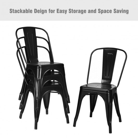 Set of 4 Dining Side Stackable Cafe Metal Chairs