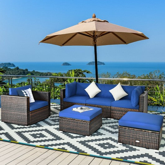 6PCS Patio Rattan Sectional Cushion  Furniture Set