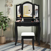 4 Drawers Mirrored Jewelry Wood Vanity Dressing Table w/ Stool-Black