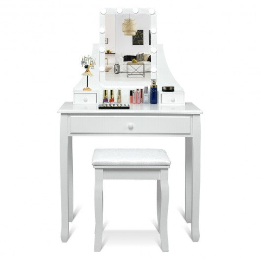 10 LED Lighted Mirror and 3 Drawers Vanity Table Set