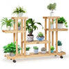 4-Tier Wood Casters Rolling Shelf Plant Stand-Natural