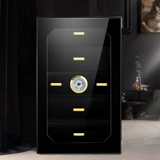 5 Drawers 130 Cigar Humidor Desktop with Hygrometer & Humidifier-Black