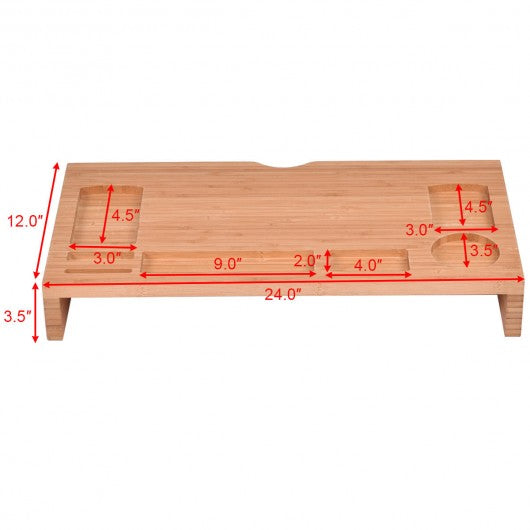 Bamboo Monitor Stand Riser Storage Laptop Desktop