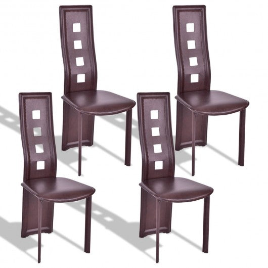 Set of 4 Steel Frame High Back Armless Dining Chairs