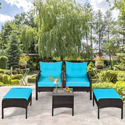 5 PCS Patio Rattan Furniture Set Sofa