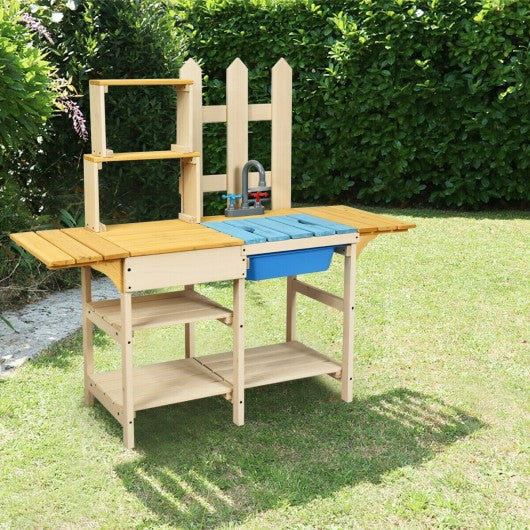 Kid's Outdoor Wooden Pretend Cook Kitchen Playset Toy 